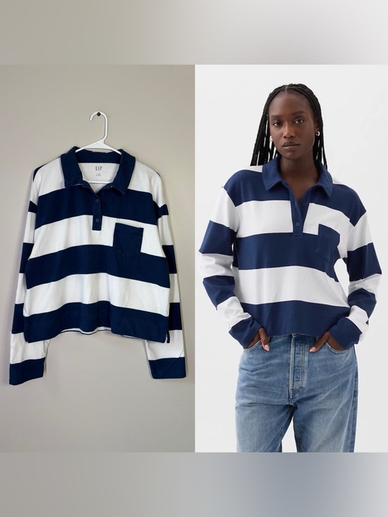GAP Tops - GAP Navy Striped Rugby Polo Shirt Size Large TALL